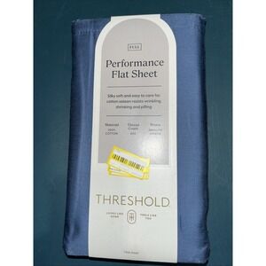 Threshold Full Size Smooth Cotton Sateen Metallic Blue‎ Flat Sheet